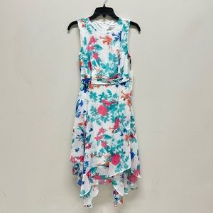 Calvin Klein White Floral Handkerchief Hem Dress